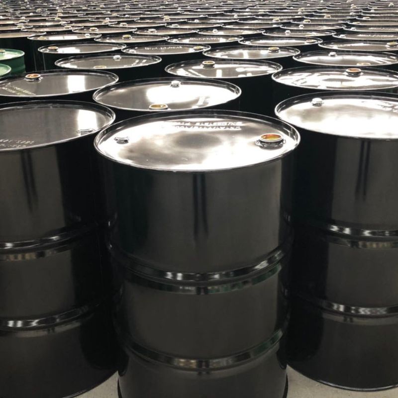 Metal drums manufactured in China stacked in an industrial facility Metal drums manufactured in China stacked in an industrial facility